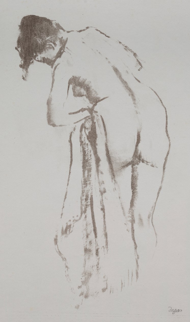Naken kvinna med handduk, stående av Edgar Degas