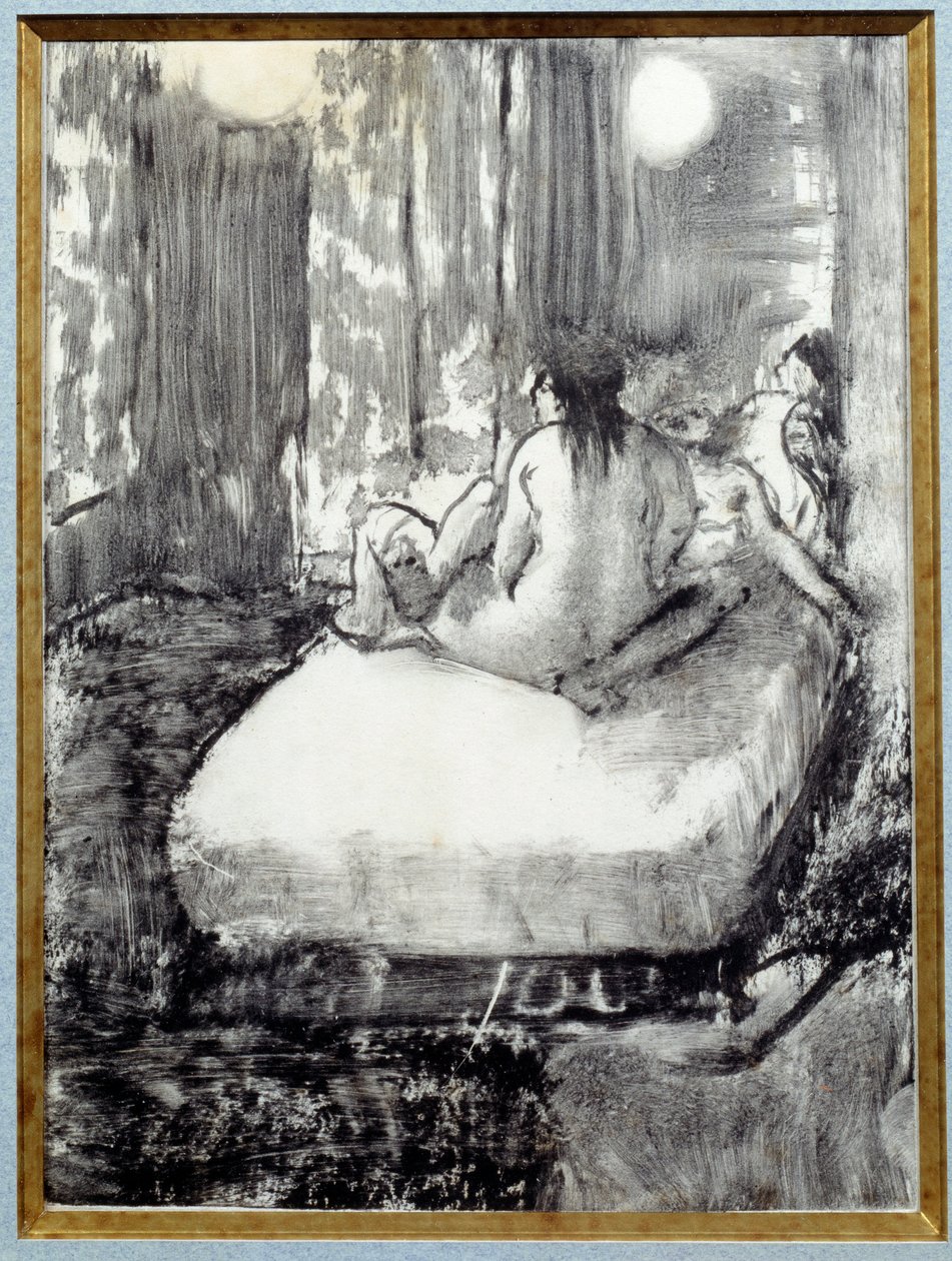 På sängen Monotypi i svart bläck på kinesiskt papper av Edgar Degas av Edgar Degas
