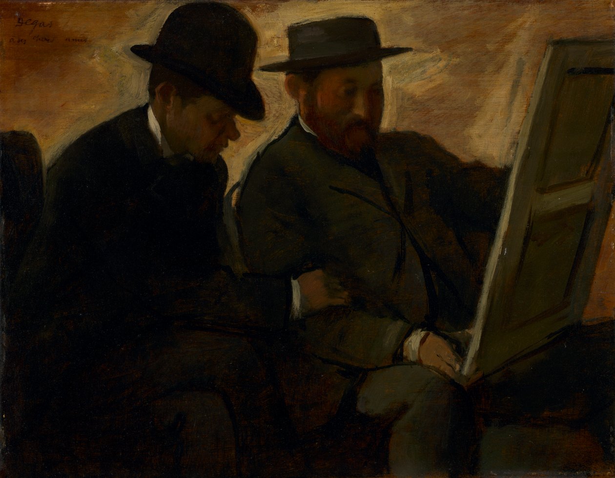 Paul Lafond och Alphonse Cherfils undersöker en målning av Edgar Degas