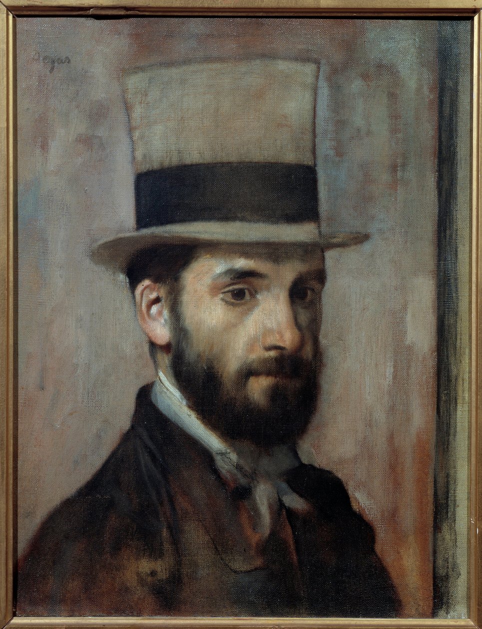 Porträtt av Leon Joseph Florentin Bonnat (1833-1922) Målaren bär en hög hatt. Målning av Edgar Degas (1834-1917) 1863 Sön. 0,43x0,36 m Bayonne, Musee Bonnat - Porträtt av Leon Joseph Florentin Bonnat (1833-1922). Konstnären bär en hög hatt. Målning b av Edgar Degas