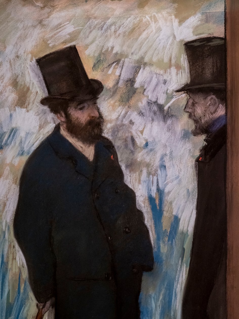 Porträtt av vänner, på scenen (detalj) (även känt som "Porträtt av Ludovic Halevy och Albert Boulanger-grottan"). 1879. Pastell på papper. av Edgar Degas