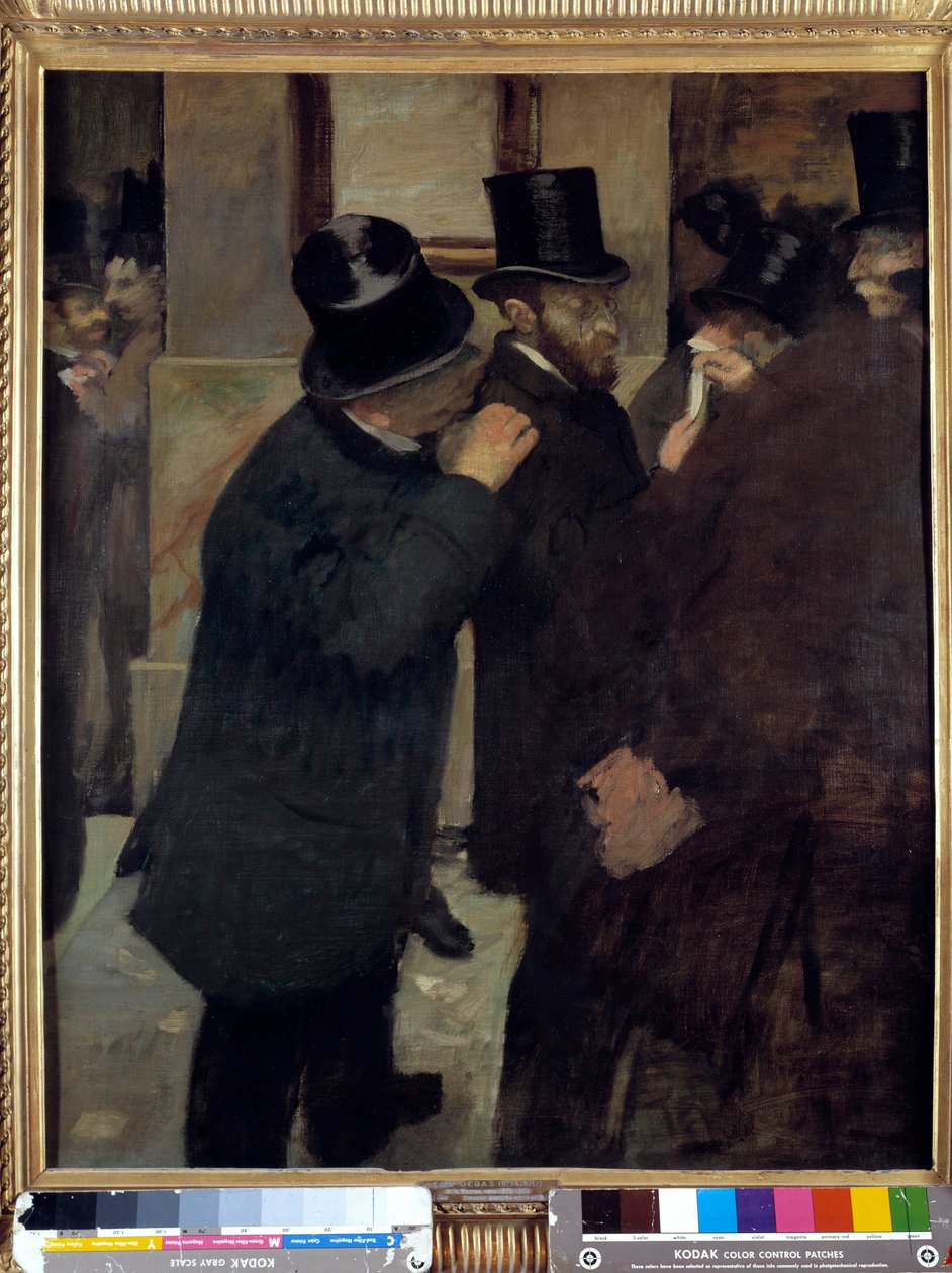 Porträtt på börsen eller "" A la Bourse": representation av Ernest May (1845-1925), finansiär och samlare. Målning av Edgar Degas (1834-1917). 1878-1879. Mått: 1,00 x 0,82 m. Paris, Musee d