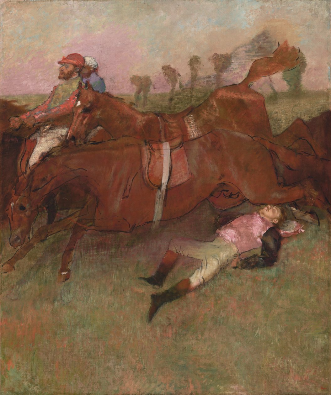 Scen från hinderloppet: Den fallne jockeyn av Edgar Degas