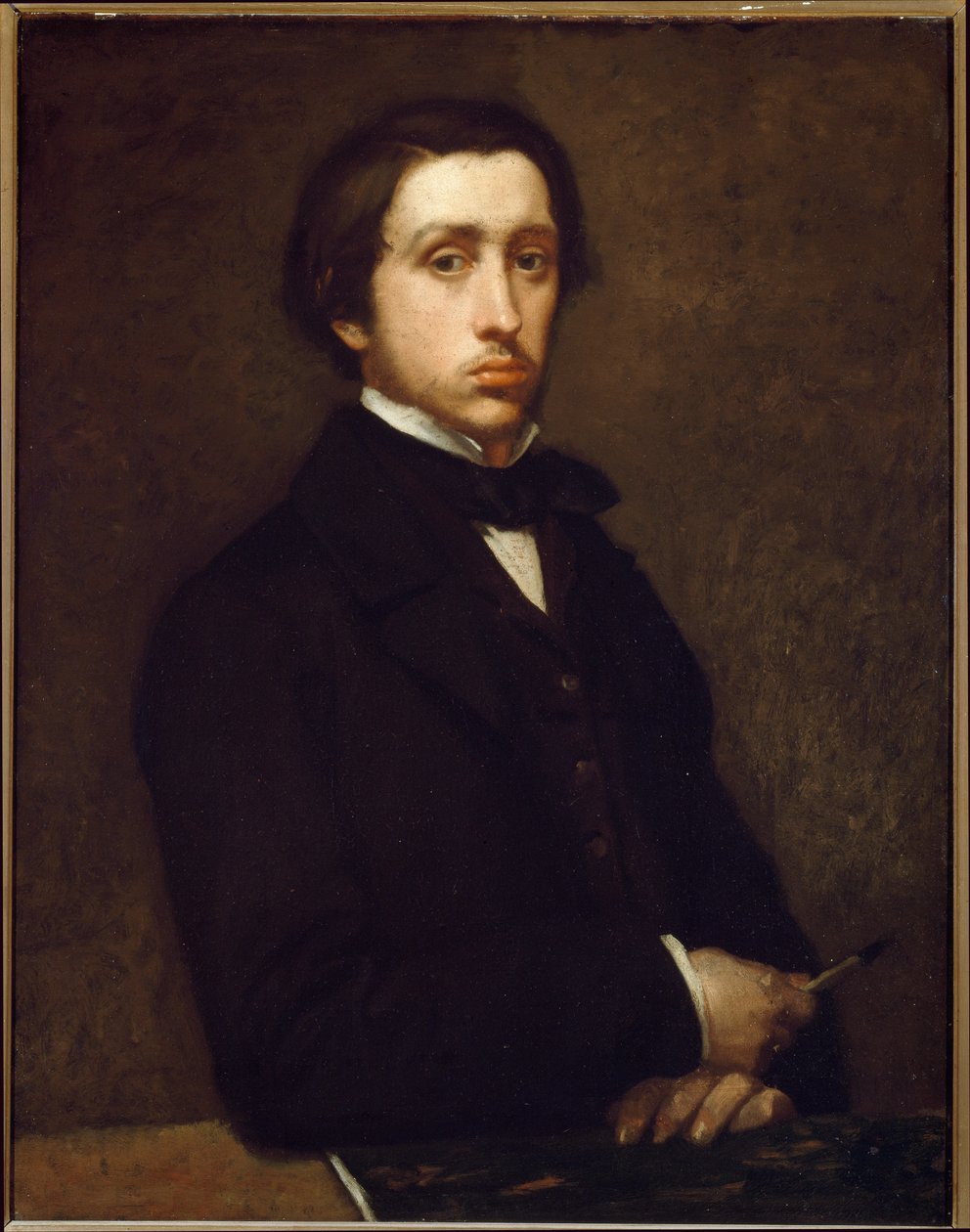 Självporträtt eller Degas med kolhållare (olja på papper monterad på duk av Edgar Degas