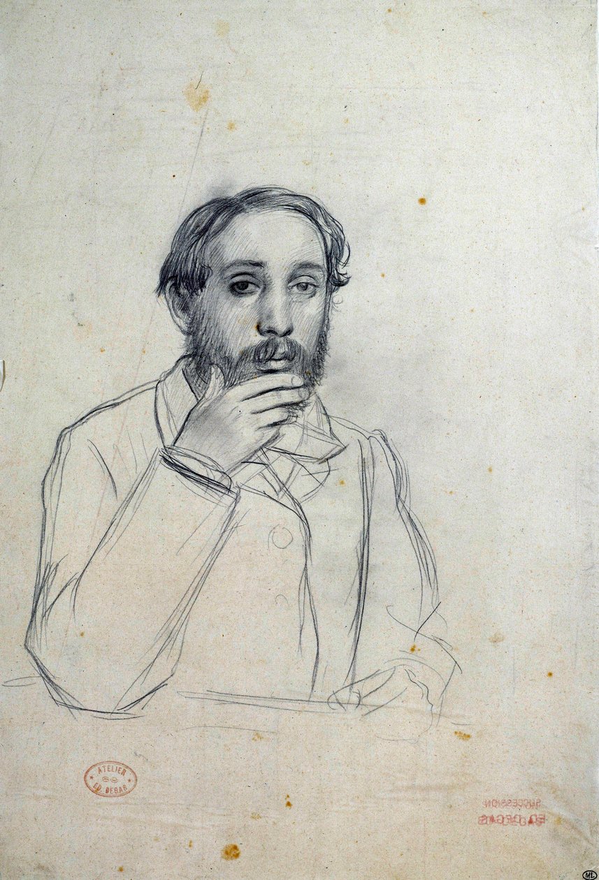 Självporträttteckning av Edgar Degas (1834-1917) 1800-talets sön. 0,36x0,24 m Paris, Louvren av Edgar Degas