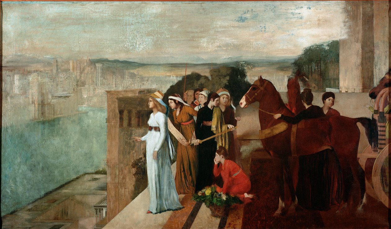 Semiramis Building Babylon (olja på duk av Edgar Degas