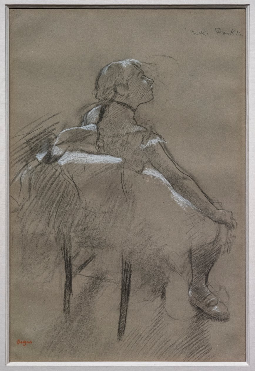 Sittande dansare (Nelly Frankly). Omkring 1880. Kol upphöjt med vit krita på papper. Specialsamling. av Edgar Degas