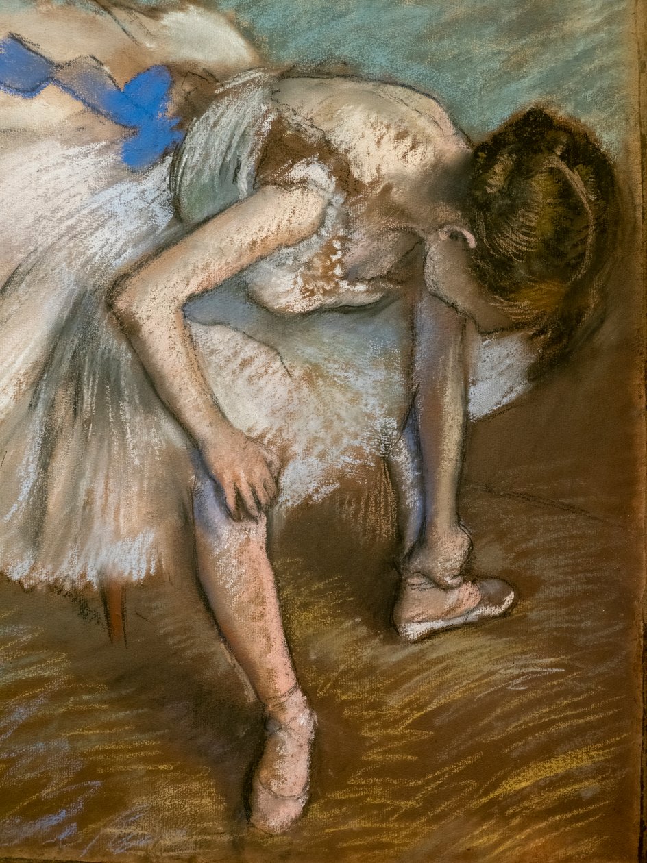 Sittande dansare som masserar foten (detalj). 1881-1883. Pastell på brunt papper limmar på kartong. av Edgar Degas