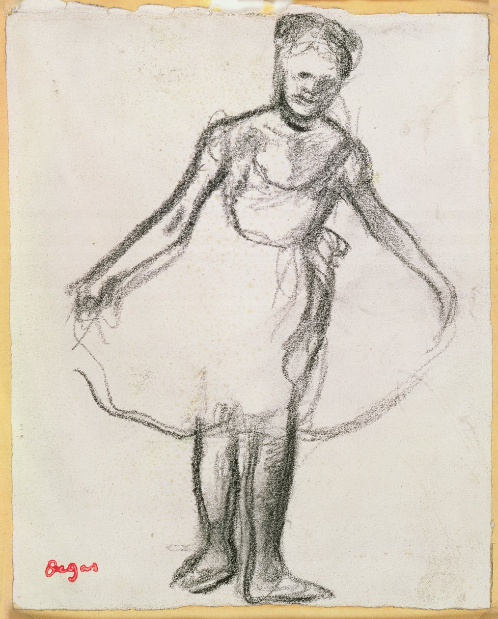 Standing Dancer Holding Tutu (kol på papper) av Edgar Degas