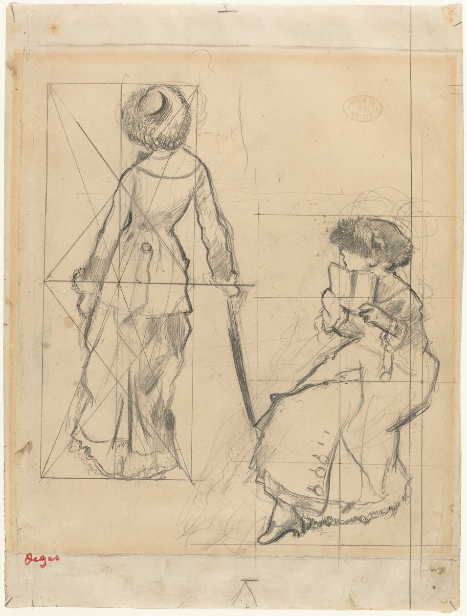 Studie för Mary Cassatt vid Louvren [recto], ca. 1879. av Edgar Degas