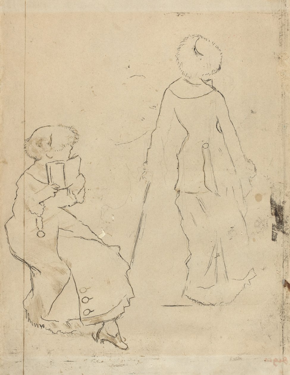Studie för "Mary Cassatt vid Louvren" [verso] av Edgar Degas