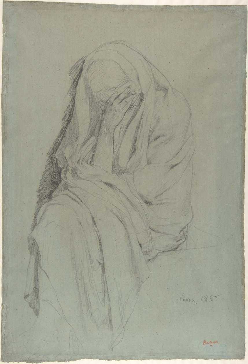 Studie till ”Vieille Italienne” (framsidan); Studie till draperi (baksidan) av Edgar Degas