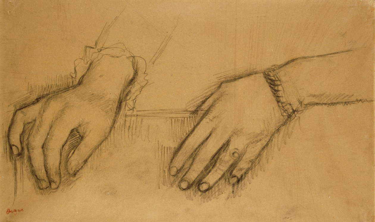 Studie av händer för ett porträtt av Helene Rouart; Study of Hands, For the Portrait of Helene Rouart, c.1886 av Edgar Degas