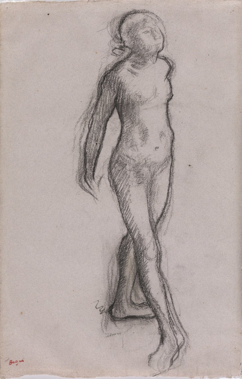 Study of a Naken Dancer, ca 1878-79 (kol och svart markering på papper) av Edgar Degas