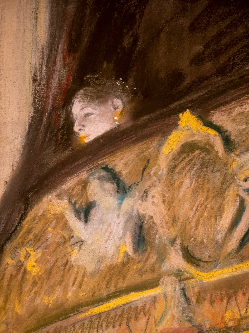 Studie av en loge på teatern (detalj). 1880. Pastell och olja på kartongmaroufl på duk. av Edgar Degas