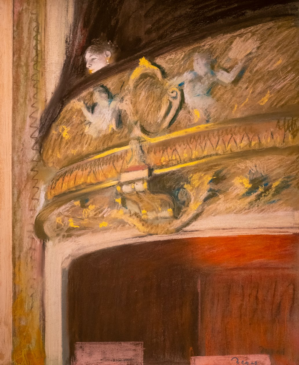 Studie av en loge på teatern. 1880. Pastell och olja på kartongmaroufl på duk. av Edgar Degas