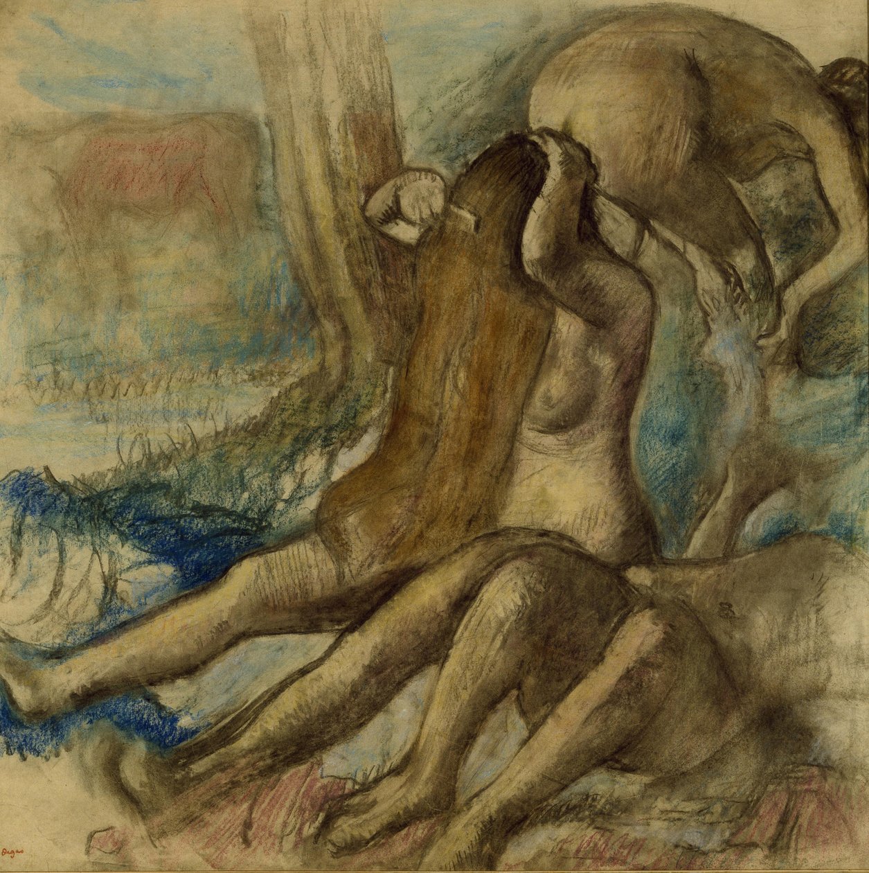 The Bathers, ca 1890-1895 (pastell och kol på kalkerpapper) av Edgar Degas