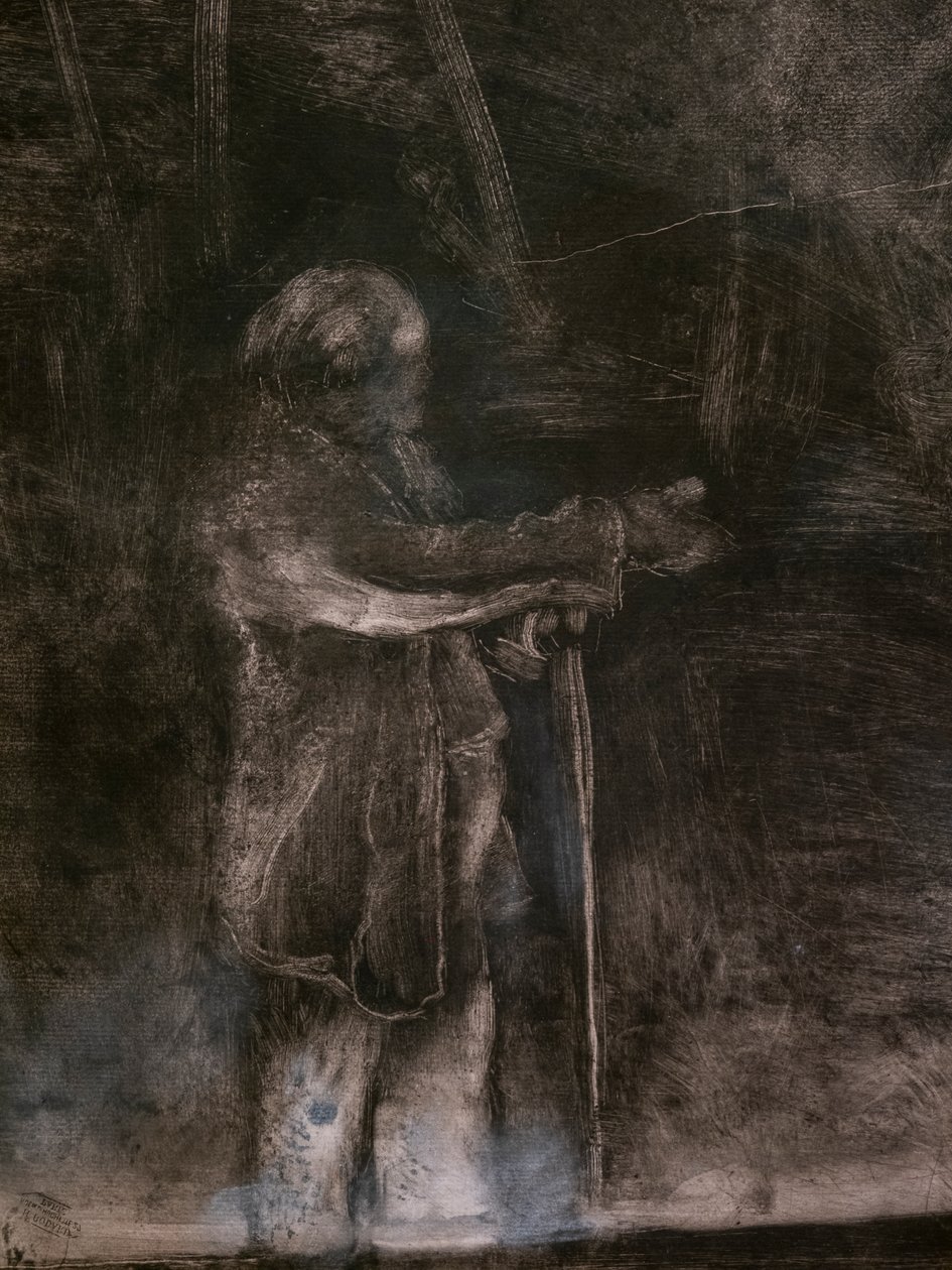 The Master of Ballet (detalj) (avrättad i samarbete med Ludovic Lepic). 1876. Monotypi i svart bläck med vita krita höjdpunkter av Edgar Degas