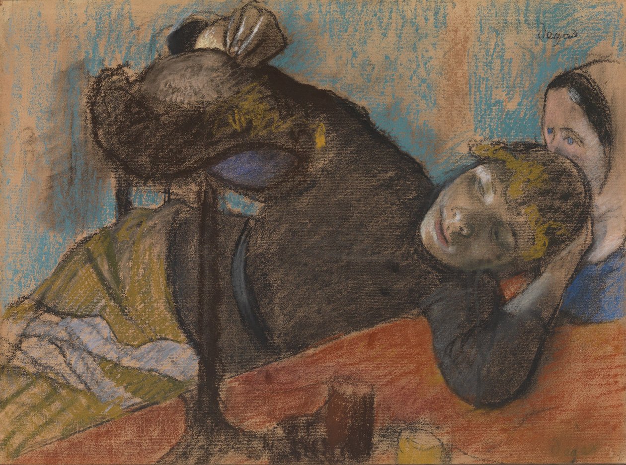 The Milliner, ca 1882 (pastell och kol på varmt grått vävt papper nedlagt på mörkbrunt) av Edgar Degas