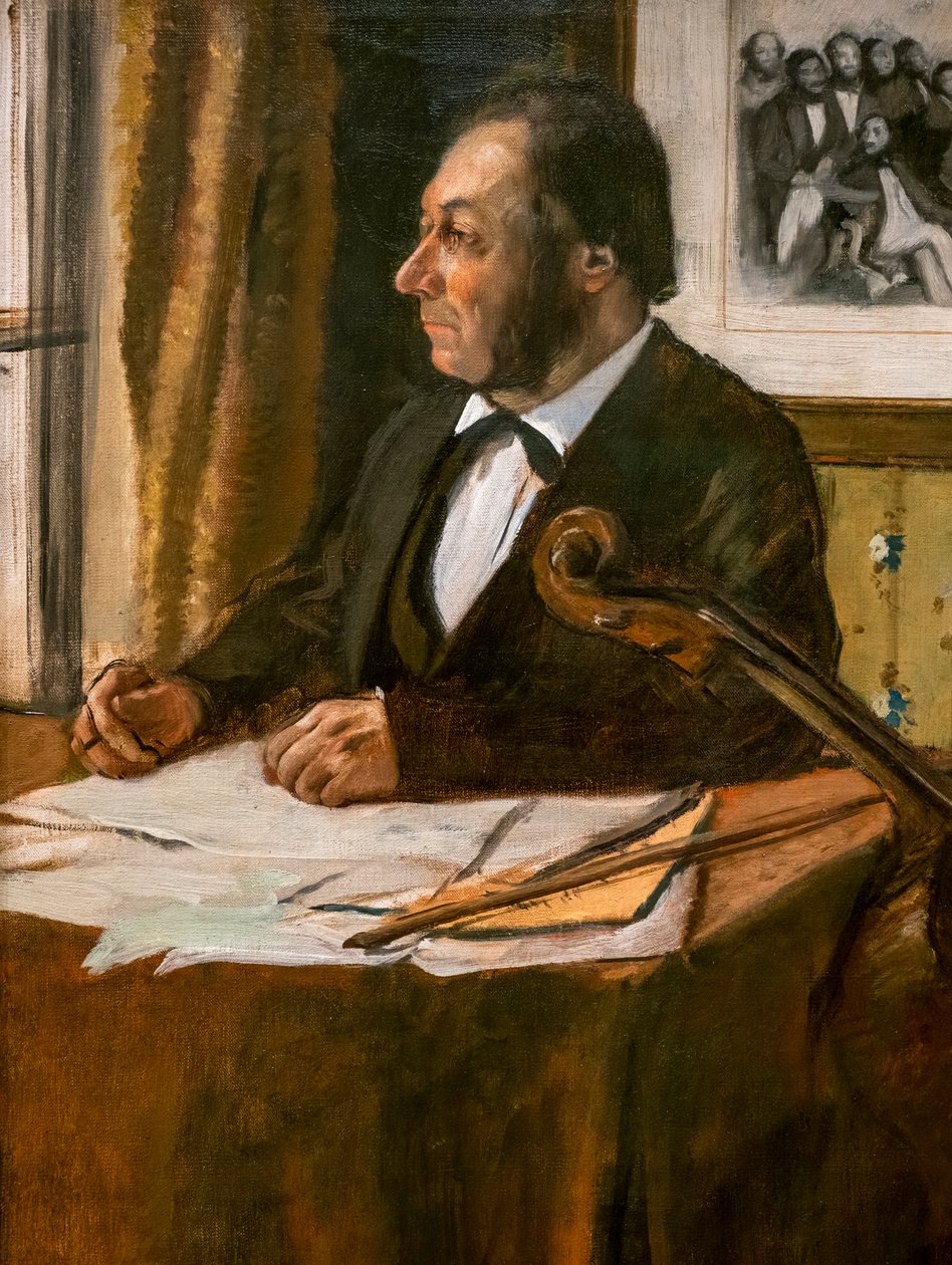Cellisten Louis-Marie Pilet (detalj). Omkring 1868-1869. Olja på duk. av Edgar Degas
