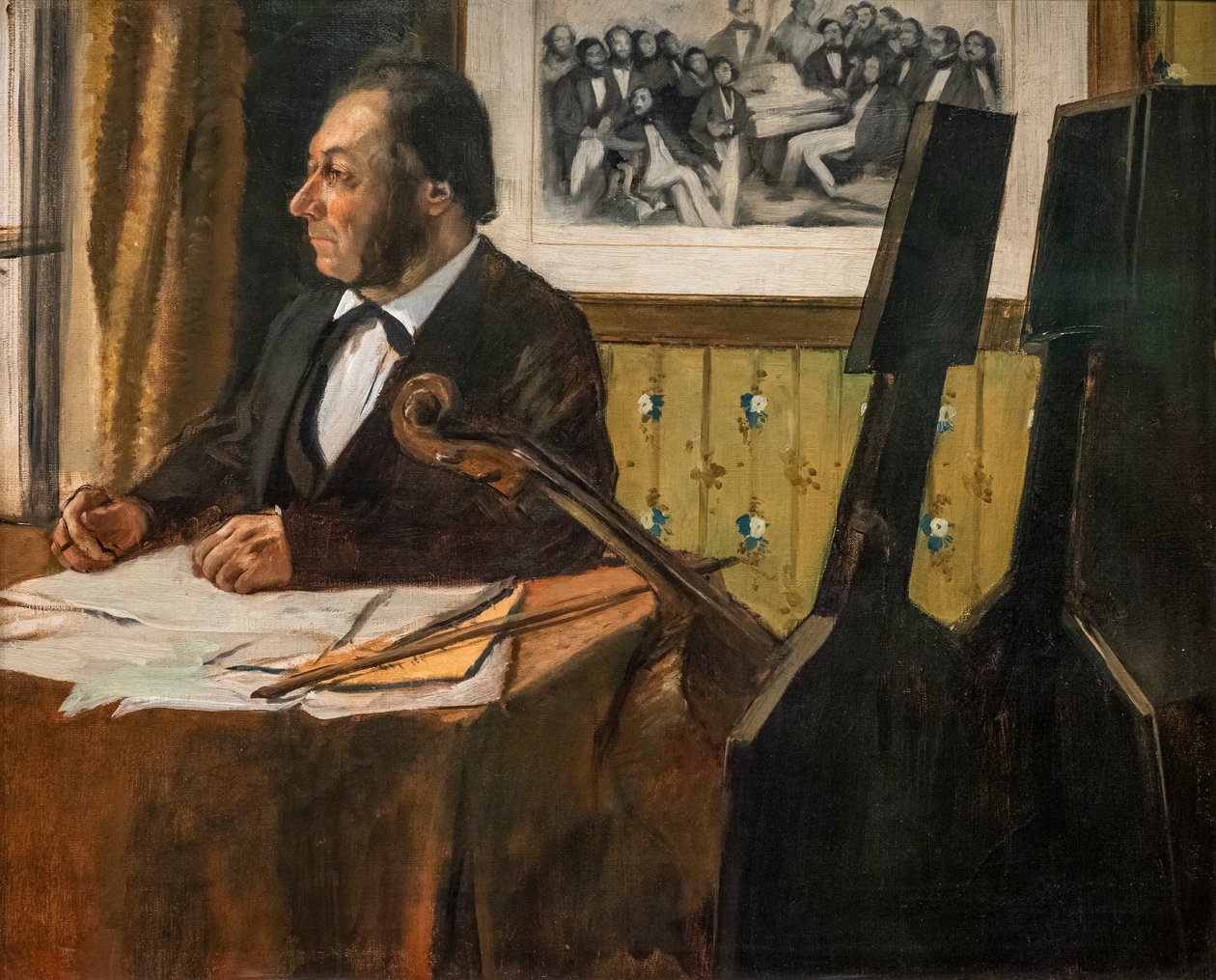 Cellisten Louis-Marie Pilet. Omkring 1868-1869. Olja på duk. av Edgar Degas