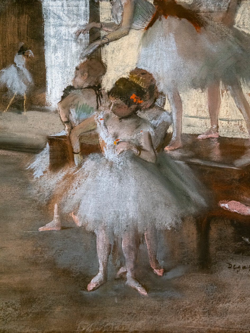 Danslektionen (detalj). Omkring 1876. Pastell på papper limmat på kartong. av Edgar Degas
