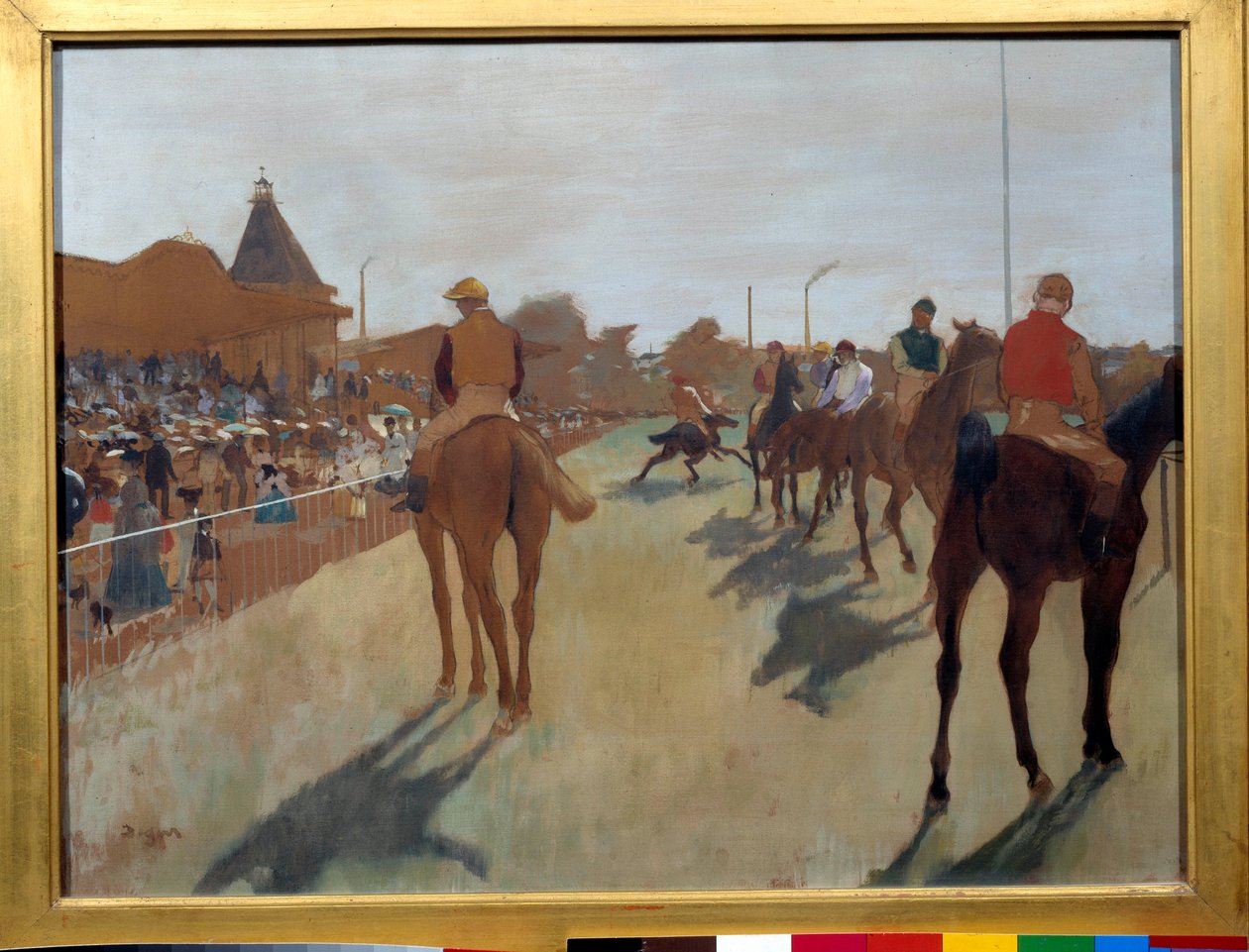 Defilen säger "" kapplöpningshästar framför läktarna"" Målning av Edgar Degas (1834-1917) 1866-1868. Dämpa. 0,46 x 0,61 m. Paris, Musée d