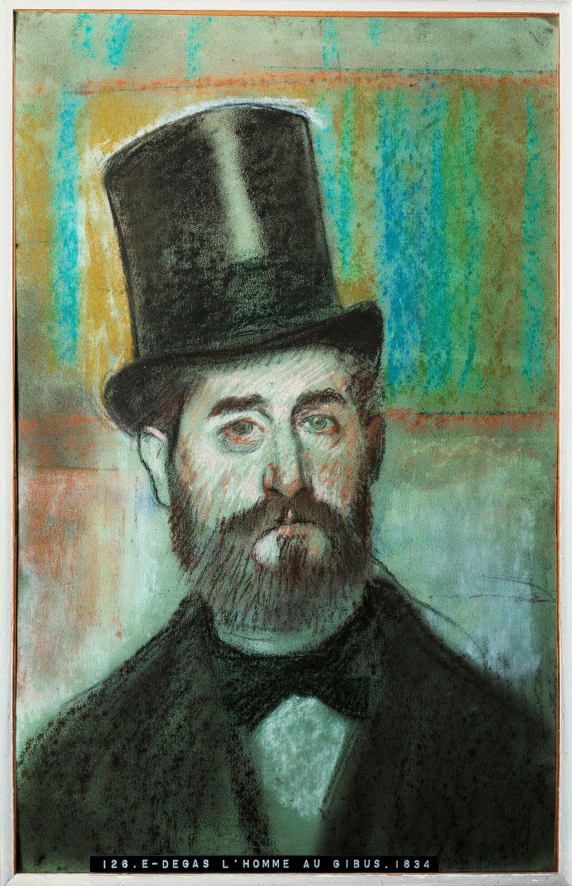 Mannen med den höga hatten (olja på duk) av Edgar Degas