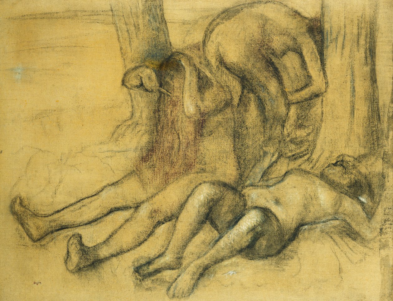 Tre badande under ett träd; Tre badande under ett träd, c.1894 av Edgar Degas