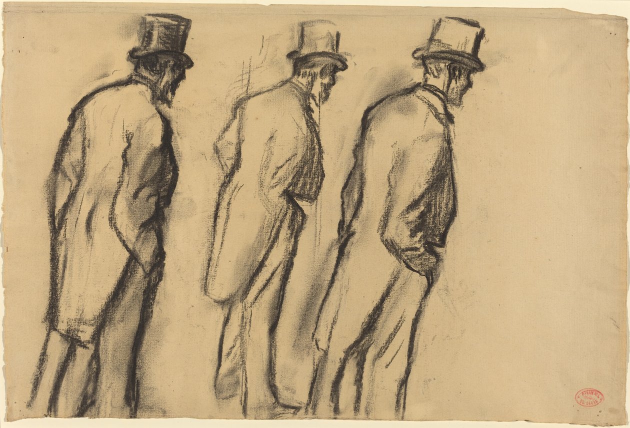 Tre studier av Ludovic Halévy stående av Edgar Degas