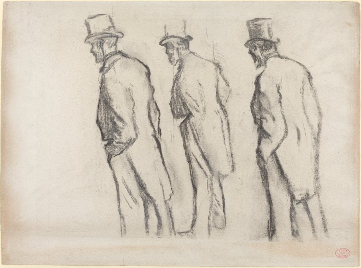 Tre studier av Ludovic Halévy stående, ca. 1880. av Edgar Degas