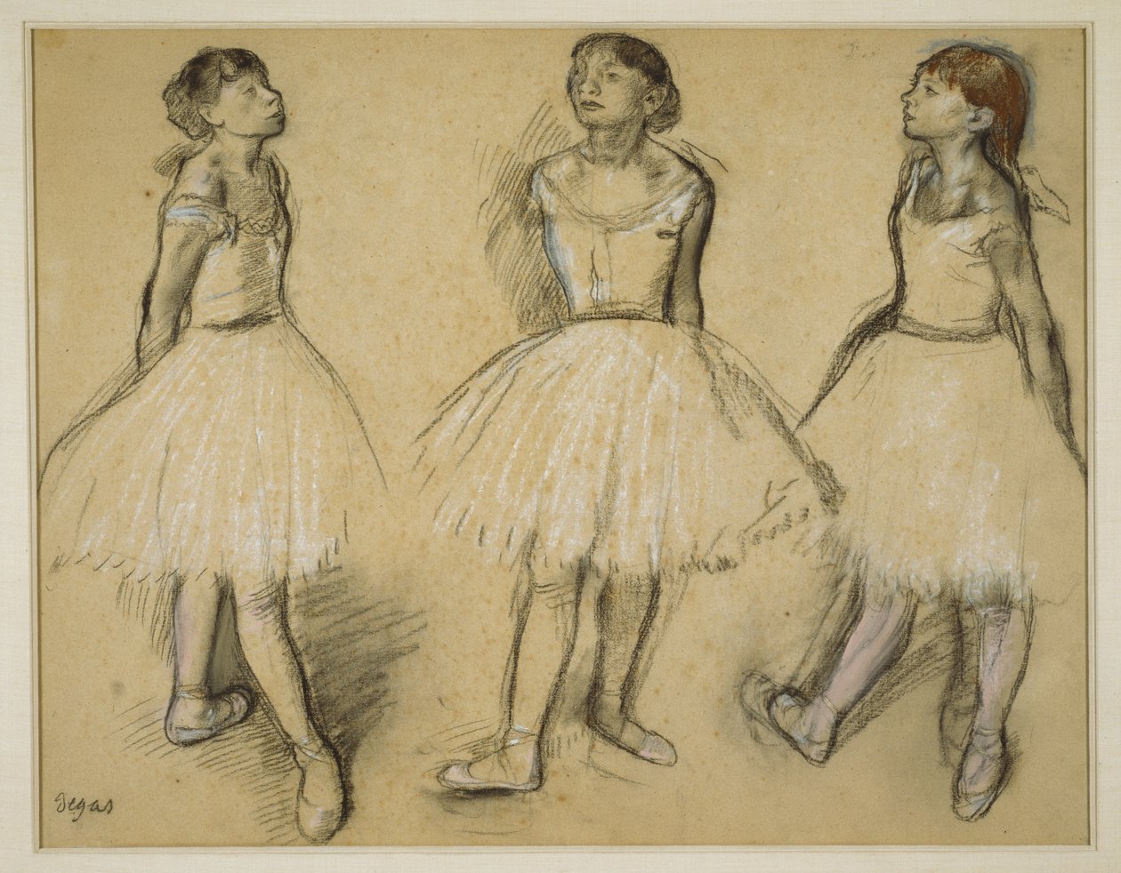 Tre studier av en dansare i fjärde position av Edgar Degas