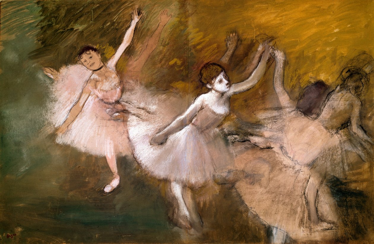 Tre dansare (pastell) av Edgar Degas