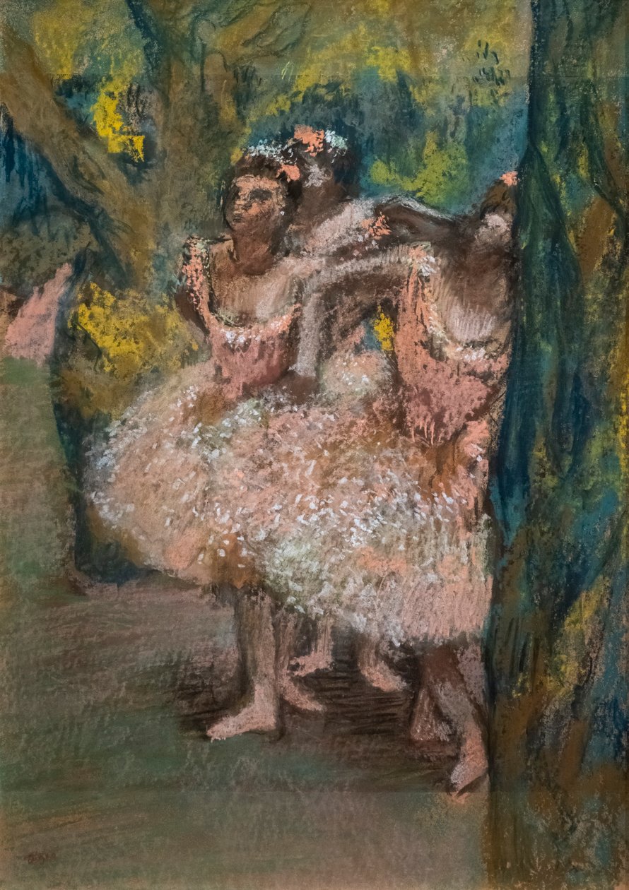 Tre dansare i laxkjolar. 1904-1906. Pastell på marouflpapper på kartong. av Edgar Degas