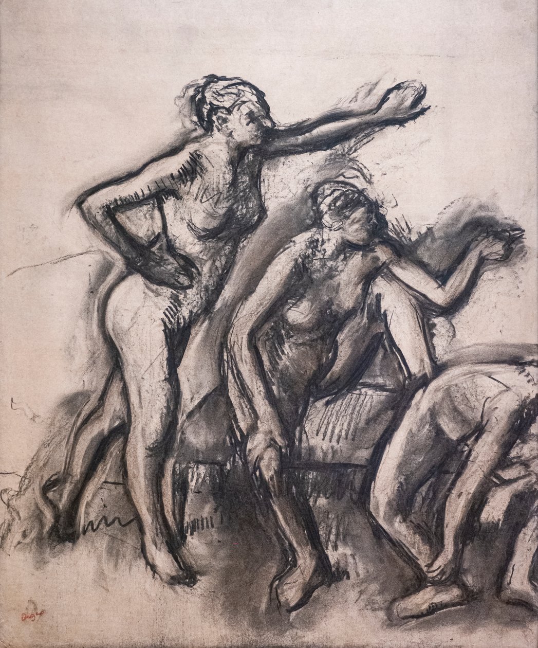 Tre nakna dansare. Omkring 1903. Kol på kalkerpapper. av Edgar Degas
