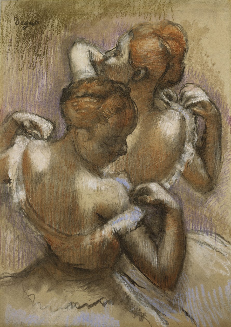 Två dansare som justerar sina axelband, c.1897 av Edgar Degas