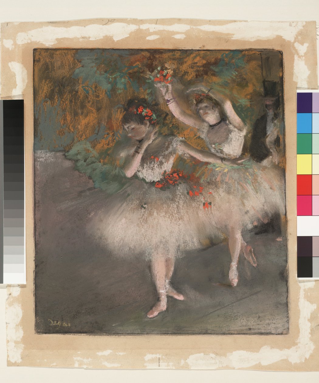 Two Dancers Entering the Stage, ca 1877-78 (pastell över monotypi på papper) av Edgar Degas