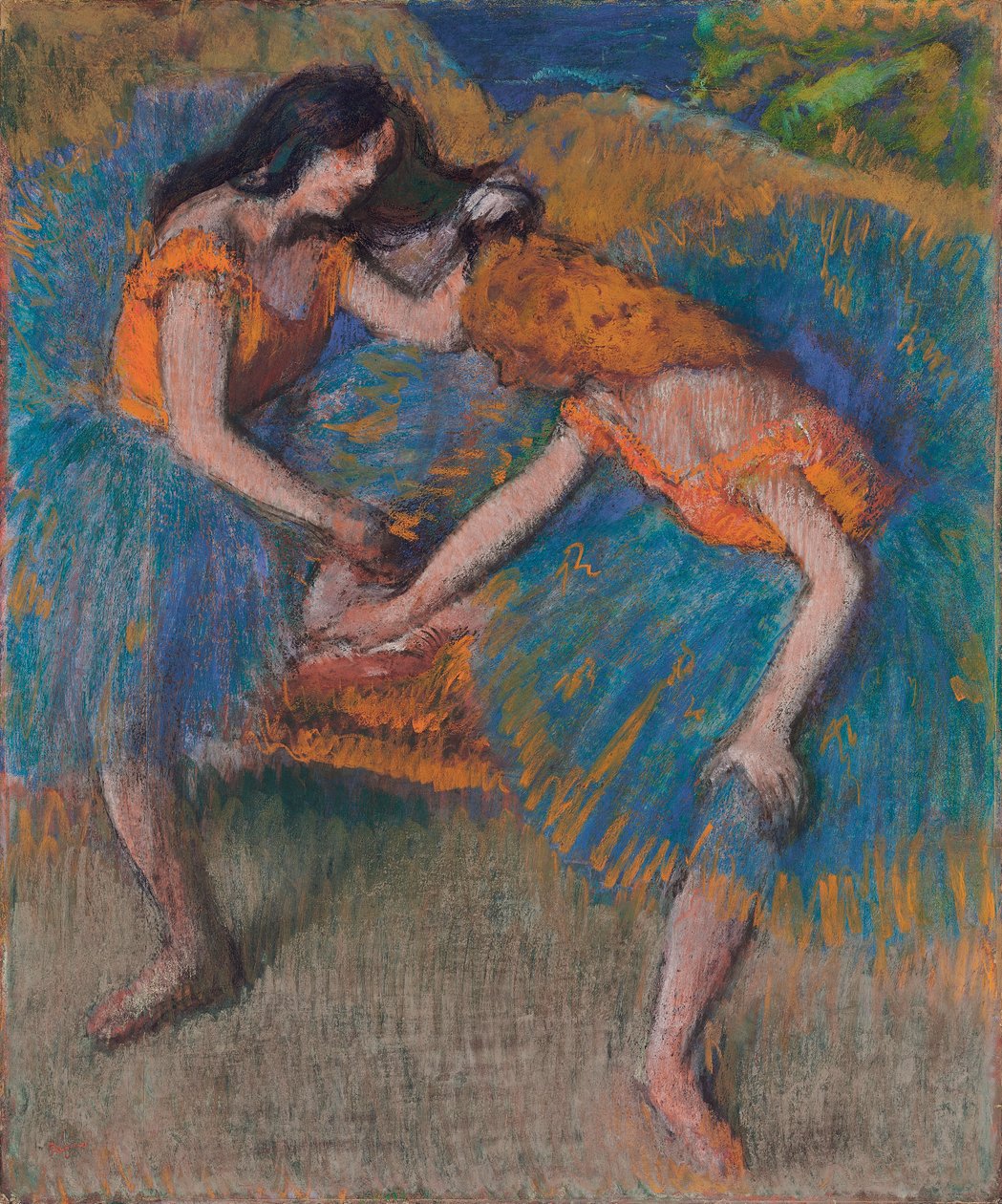 Två dansare med gula korsager, c.1902 av Edgar Degas
