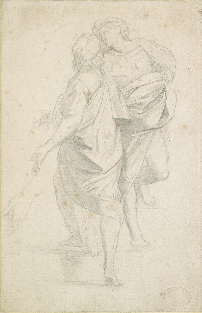 Två figurer som står på en trappa, efter Raphael, c1853-54 av Edgar Degas