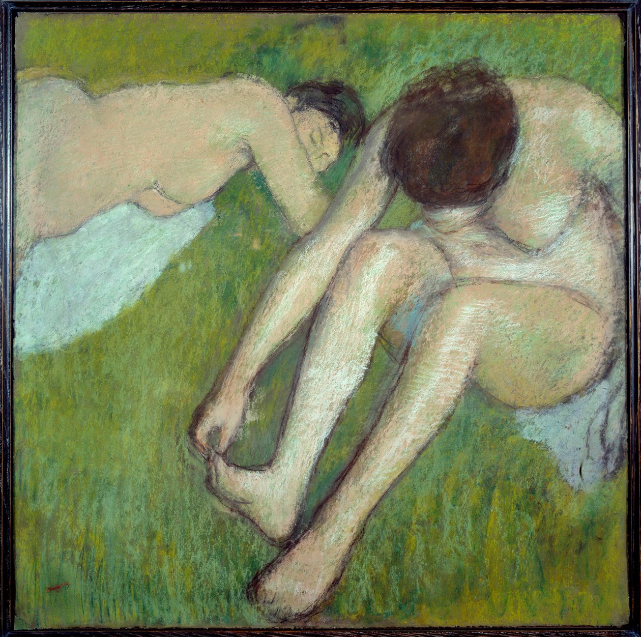 Två badgäster på pastellgräs på brunt papper av Edgar Degas (1834-1917) 1890 Sön. 0,7x0,7 m Paris, Musee d