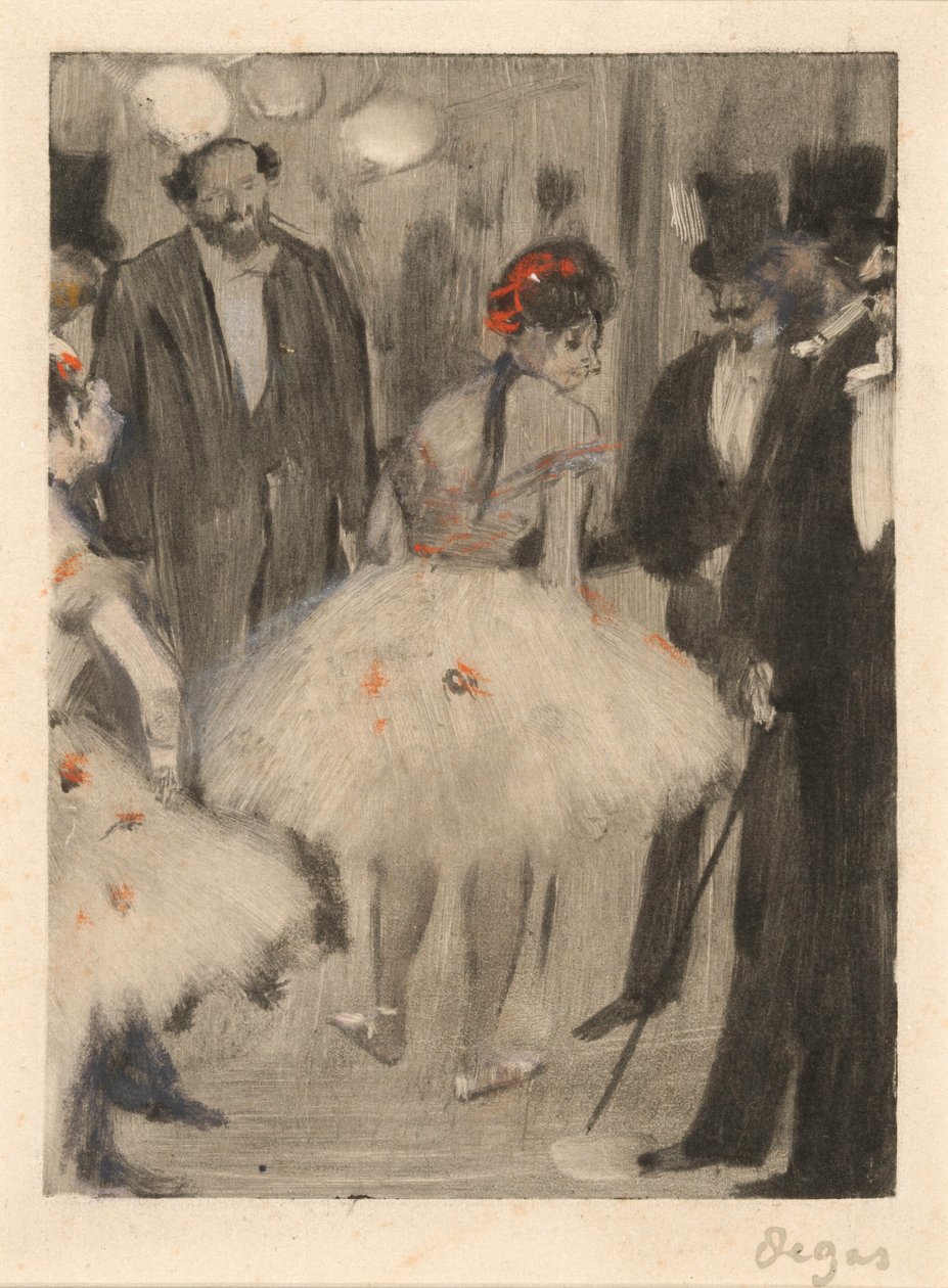 Virginie beundras medan markisen Cavalcanti ser på av Edgar Degas