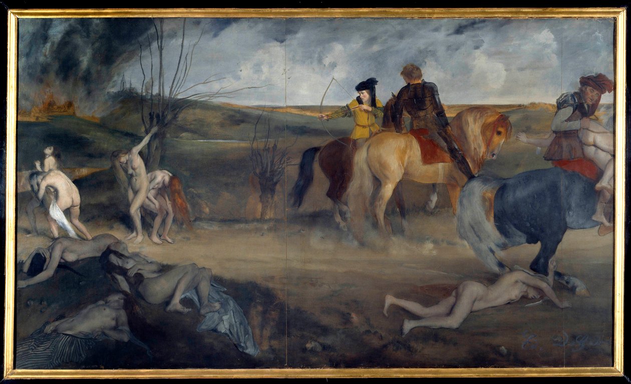 Krigsscen under medeltiden Målning av Edgar Degas (1834-1917) 1861 Sön. 0,85x1,47 m Paris, musee d