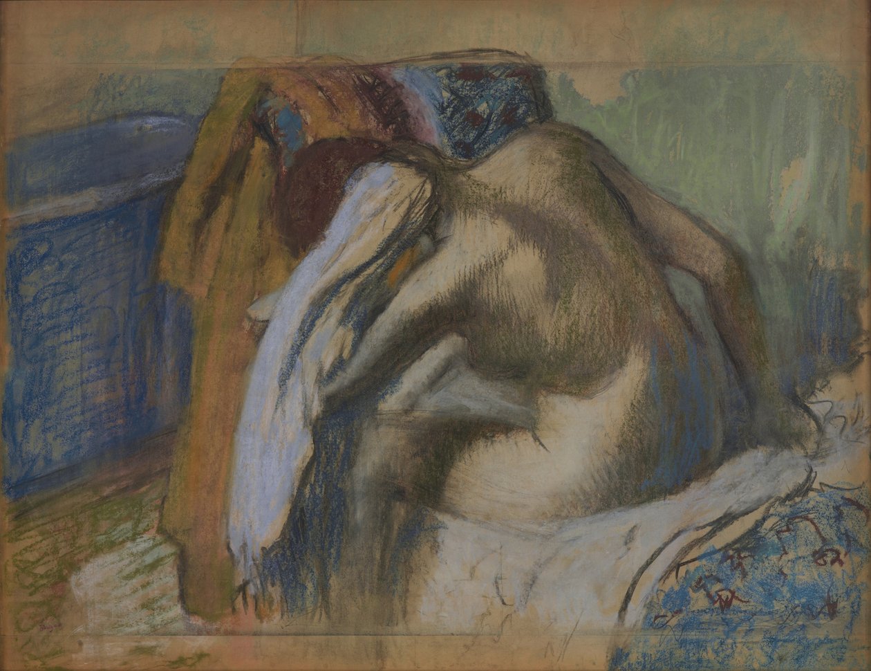 Kvinna som torkar håret efter badet av Edgar Degas