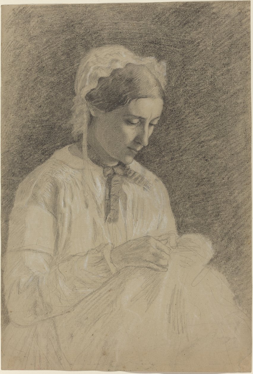 Kvinna broderar, 1855-1860 av Edgar Degas