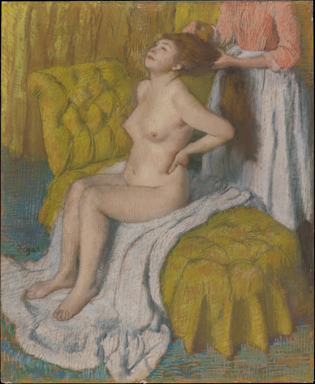Kvinna som får håret kammat av Edgar Degas