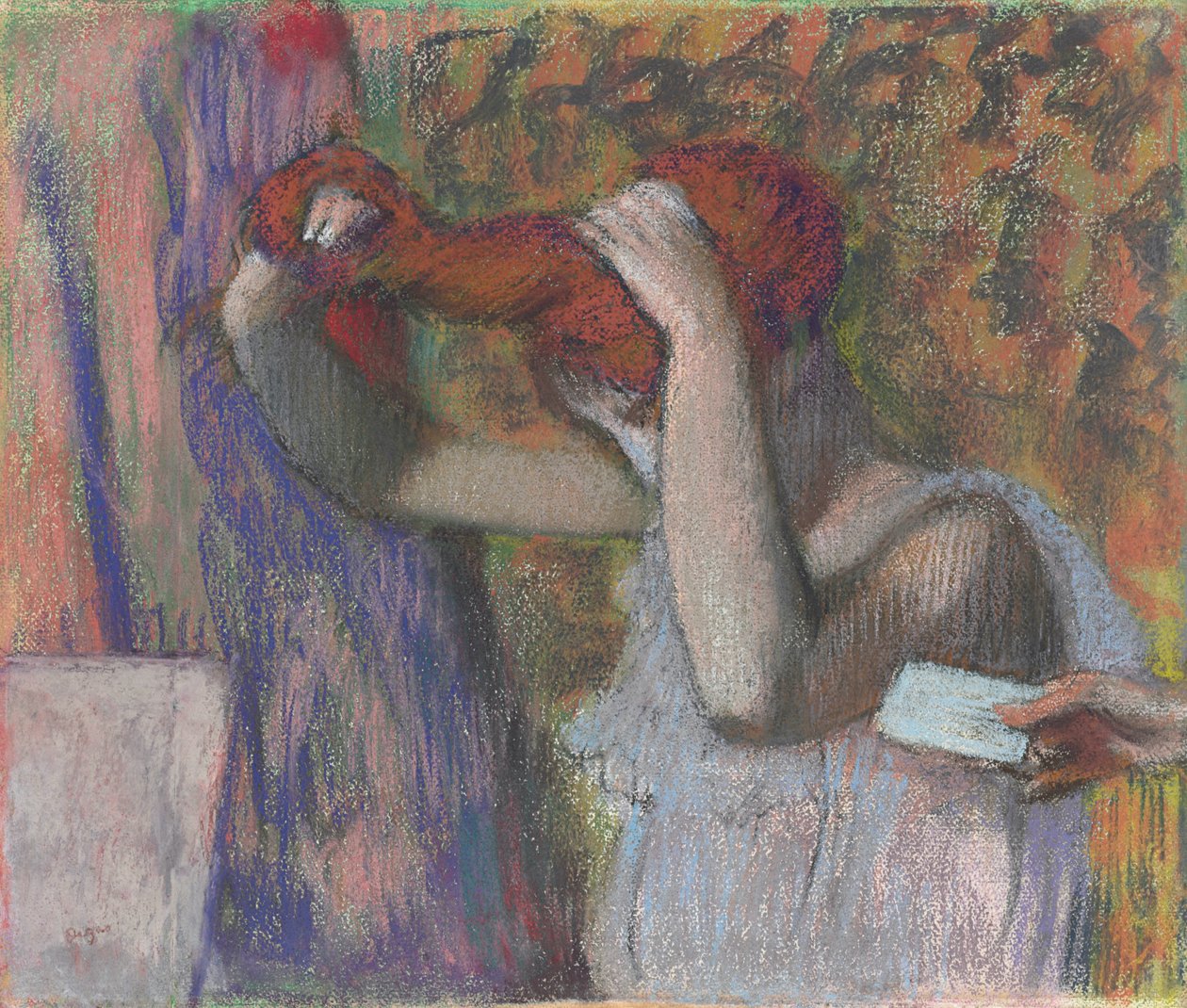 Kvinna som stylar hennes hår, brevet; Kvinna som kammar håret, brevet, c.1888-1892 av Edgar Degas