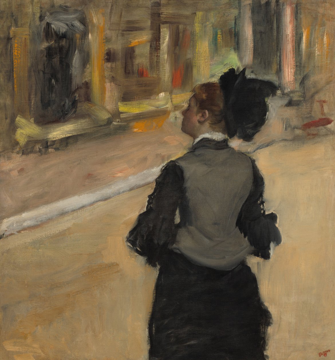 Kvinna sett bakifrån Besök på ett museum, ca. 1879-1885. av Edgar Degas