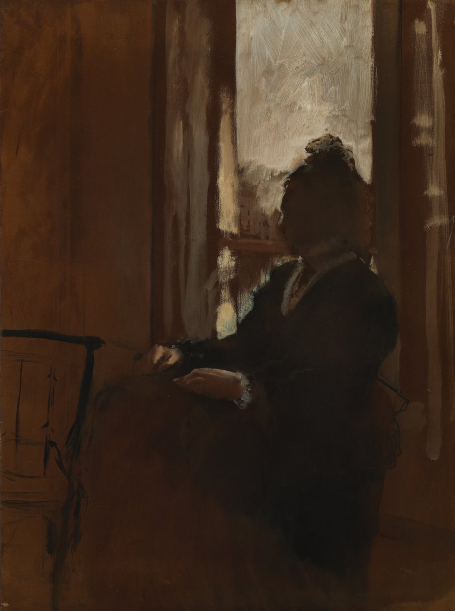 Kvinna vid ett fönster, ca 1871-2 (olja på papper på linne) av Edgar Degas