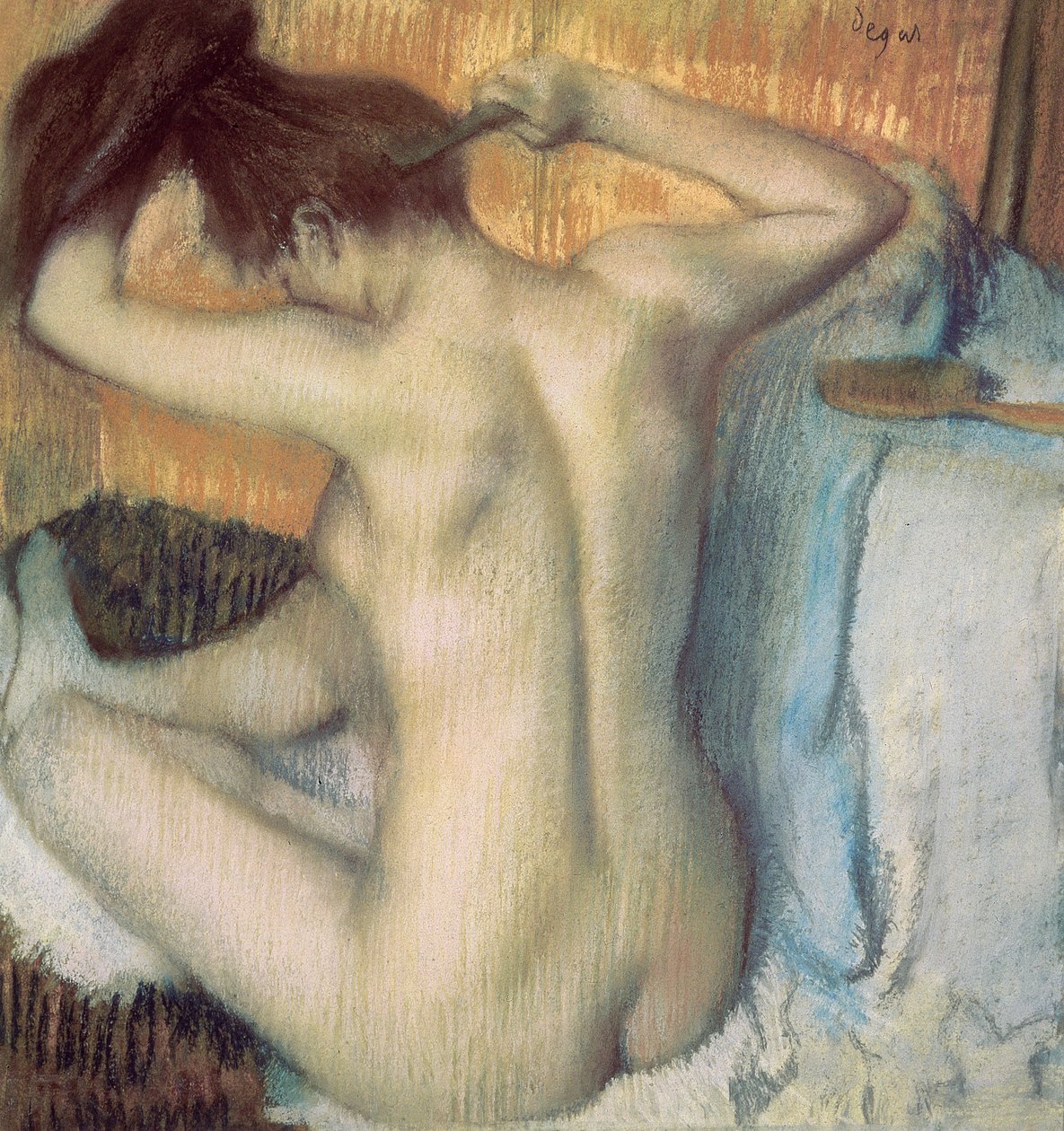 Kvinna som kammar sitt hår, ca 1885 (pastell) av Edgar Degas