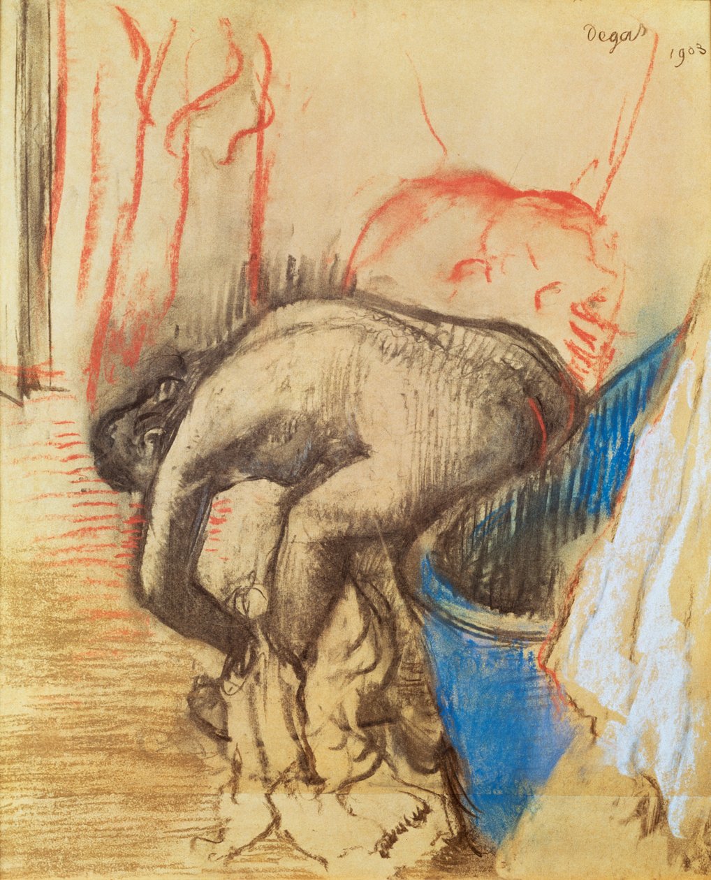 Kvinna som torkar hennes vänstra ben av Edgar Degas